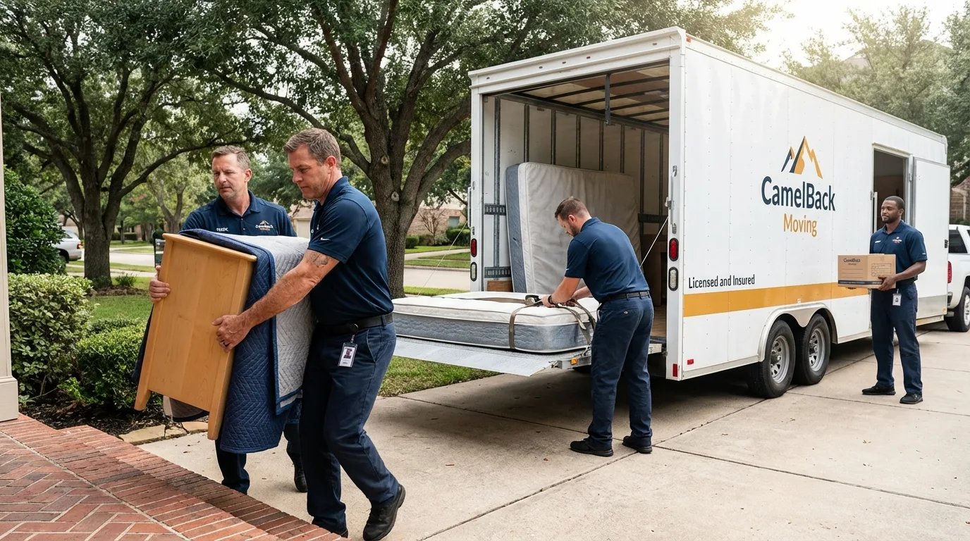 Crew loading residential truck for cross-state move from Castro Valley, CA